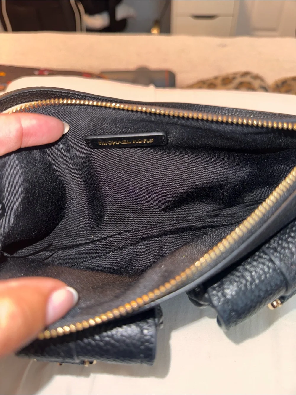 Michael Kors Zoe Black Pebbled Leather Shoulder Bag with Gold Hardware